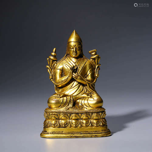 A gilt bronze statue of Tsongkhapa