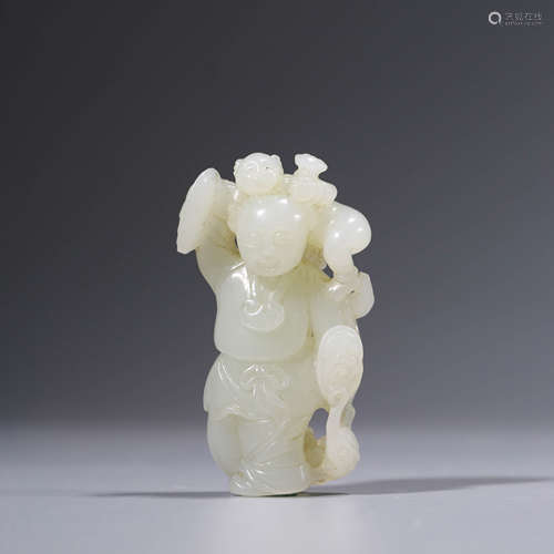 A carved white jade figure ornament