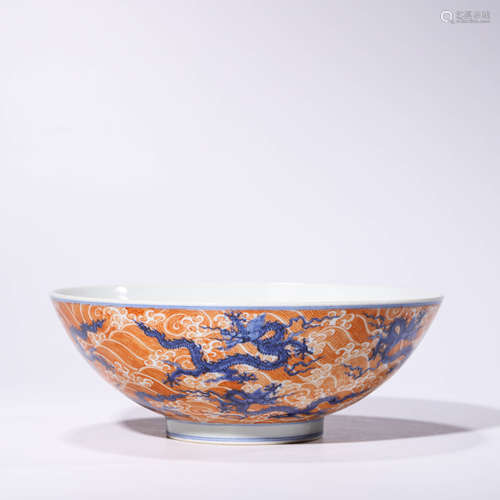 A iron-red-glazed seawater and dragon bowl