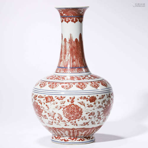 An underglazed-red glazed interlocking lotus bottle vase