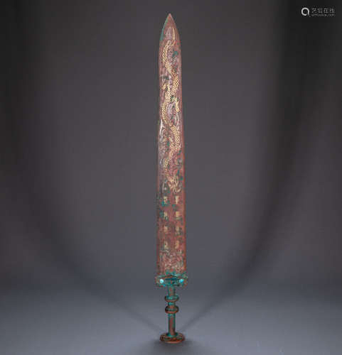 CHINESE SWORD INLAID WITH GOLD INSCRIPTION, WARRING STATES P...