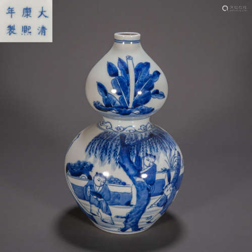BLUE AND WHITE GOURD BOTTLE, QING DYNASTY, CHINA