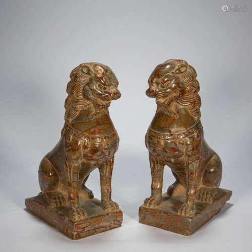 A PAIR OF STONE LIONS, TANG DYNASTY, CHINA