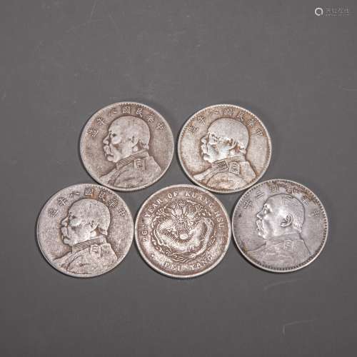 FIVE ANCIENT CHINESE SILVER DOLLARS