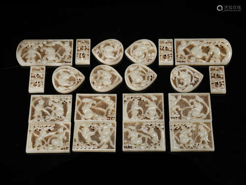 A Set Of White Jade Belt Plaques