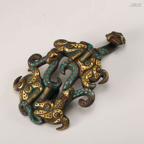 A Chinese Gilt Bronze With Turquoise Belt Buckle