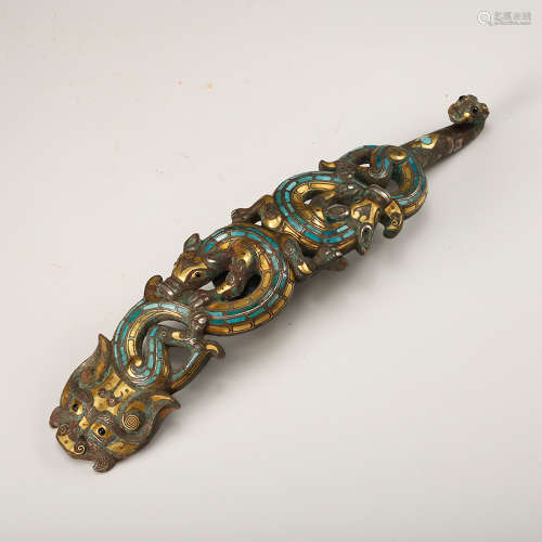 A Chinese Gilt Bronze With Turquoise Belt Buckle