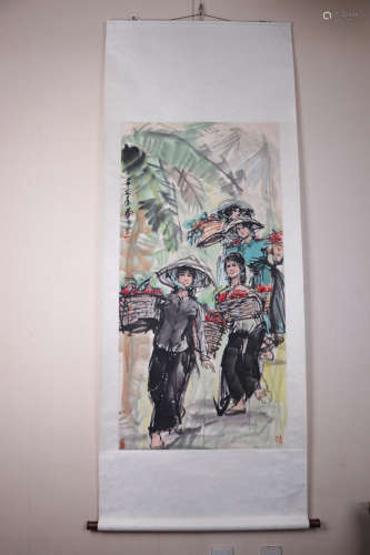 Chinese School, Ink And Color Scroll Painting