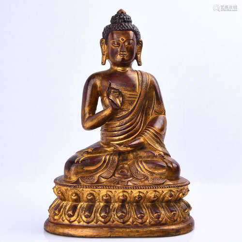 A Gilt Bronze Seated Shakyamuni