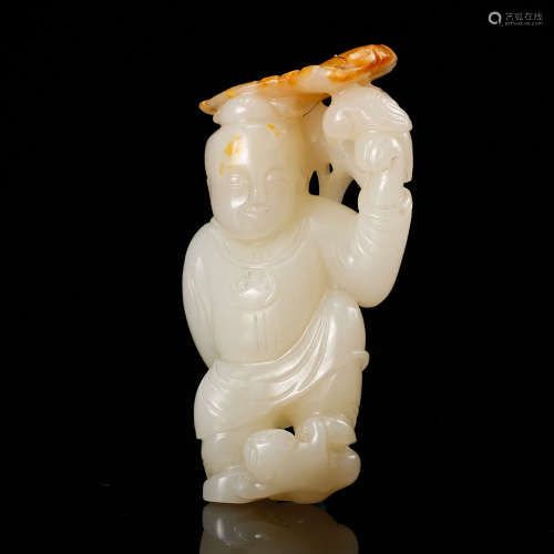 Chinese White Jade Carved Boy