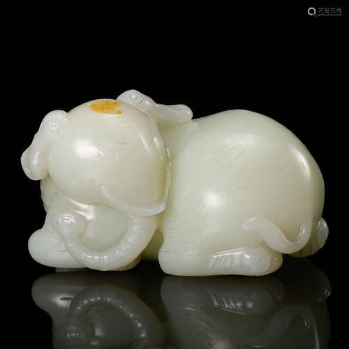 A Celadon Jade Carved Elephant