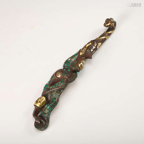 A Turquoise Inlaid Gilt Bronze Belt Hook