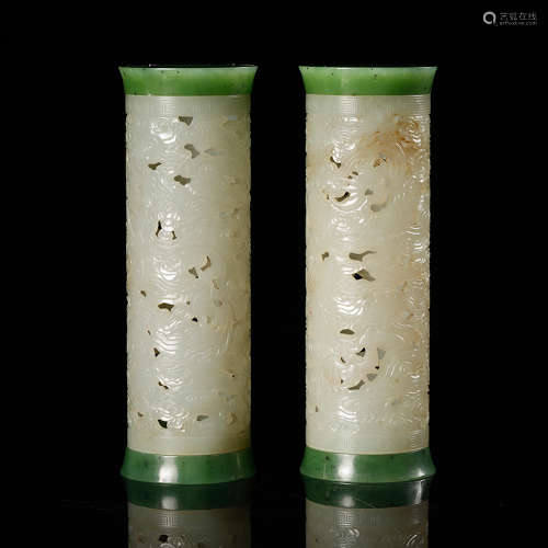 White Jade Censers, Pair