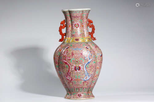 A Famille Rose Porcelain Vase, Marked