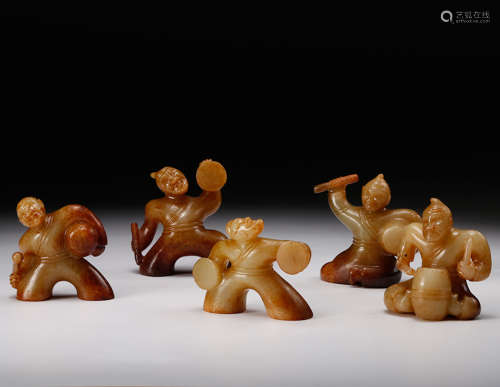 Set Of 5 Archaistic Jade Figurines