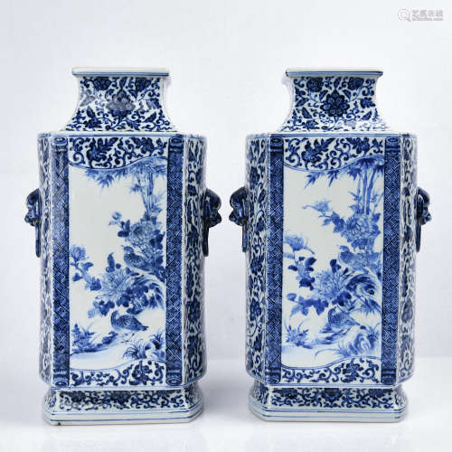 A Pair Of Blue White Porcelain Vase