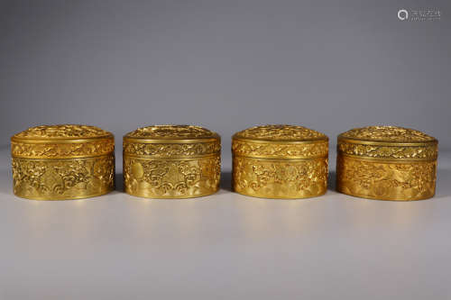 Gilt Bronze Beast Cover Box, Set Of 4