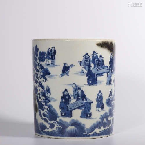 A Blue White Porcelain Brush Pot, Marked