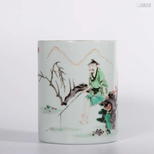 A Famille Verte Porcelain Brush Pot