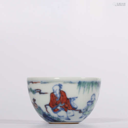 A Doucai Glazed Porcelain Cup, Marked