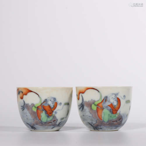 A Pair Of Doucai Porcelain Cups, Marked