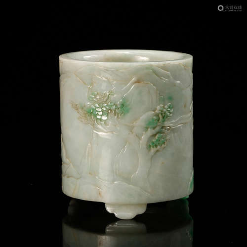 A Jadeite Carved Brush Pot