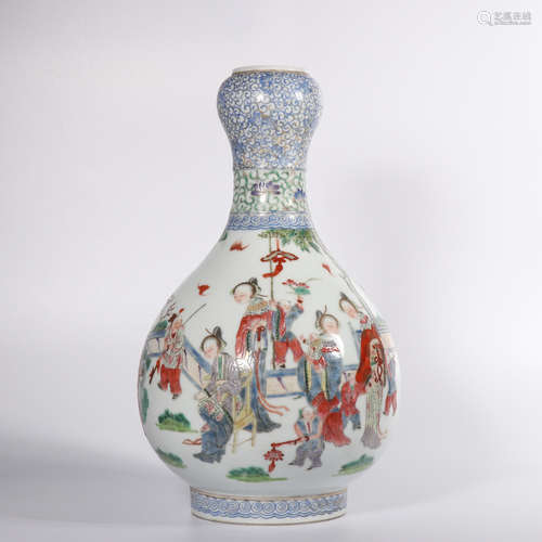 A Famille Rose Figural Porcelain Vase