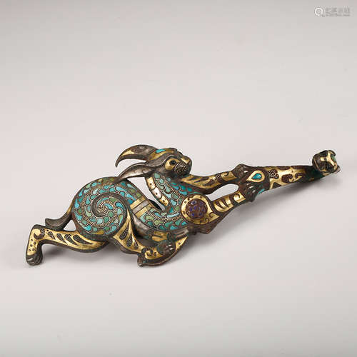 Gilt Bronze With Turquoise Belt Hook