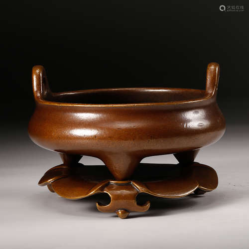 A Bronze Tripod Censer With Stand