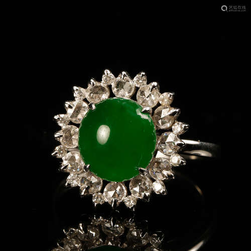 A Green Natural Grade A Jadeite Ring