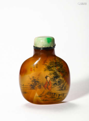 An Inside Painted Agate Snuff Bottle, Wang Xisan