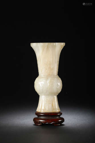 A White Jade Carved Gu Vase