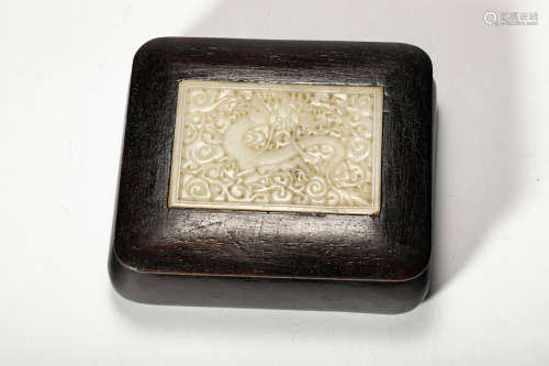 A White Jade Dragon Plaque On Box