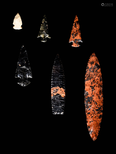 A Group of Six Colima Stone Tools Length of longest 10