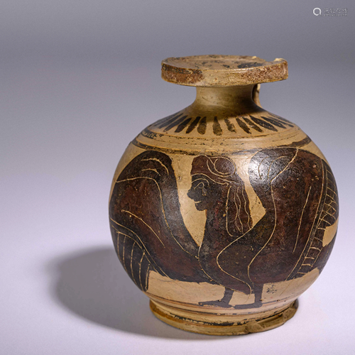 A Corinthian Black-Figured Aryballos with Siren Height