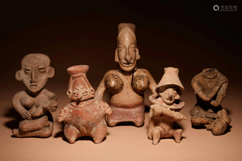 A Group of Five Pre-Columbian Terracotta Seated Figures