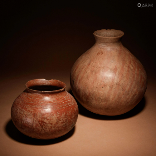 Two Pre-Columbian Terracotta Vases Height of taller 12
