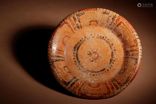 A Maya Polychrome Terracotta Tripod Plate Width 10 1/2