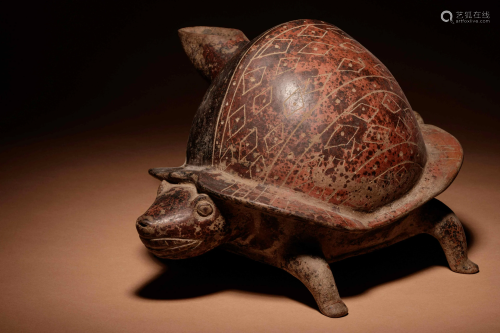 A Colima Terracotta Turtle Vessel Length 13 1/2 inches.