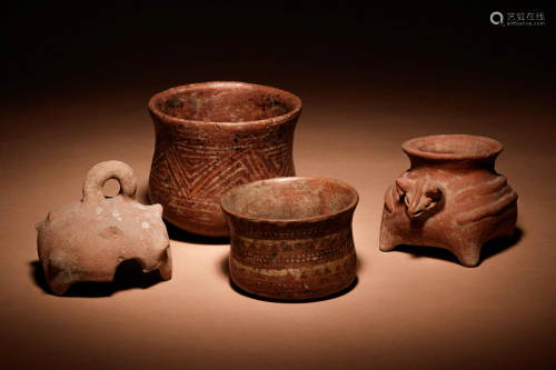 A Group of Four Pre-Columbian Terracotta Vessels Height