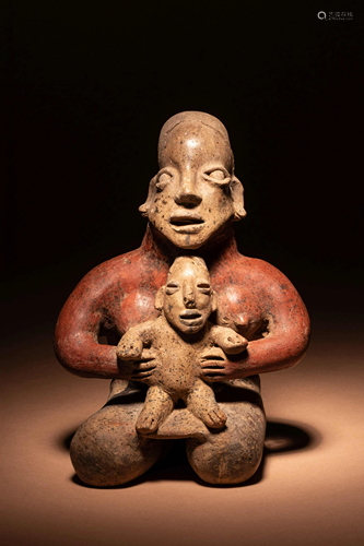 A Jalisco Kneeling Female Figure with Infant Height 8