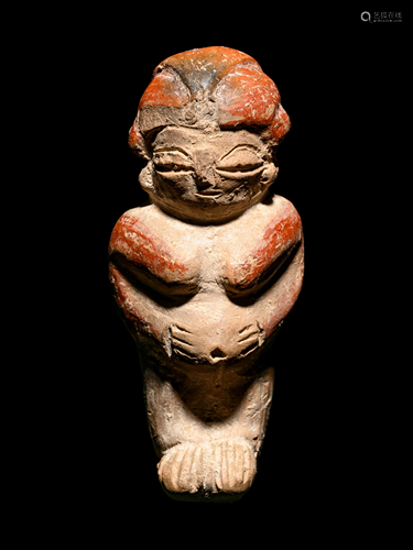 A Chorrera Pregnant Female Figure Width 4 1/4 inches.