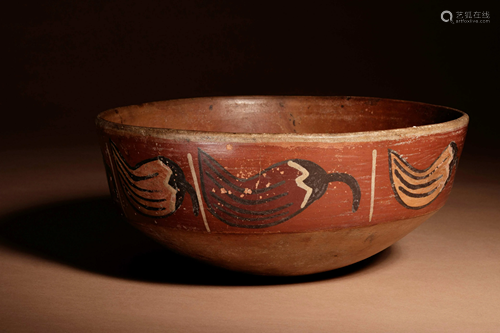 A Nazca Polychrome Terracotta Bowl Height 3 3/4 x