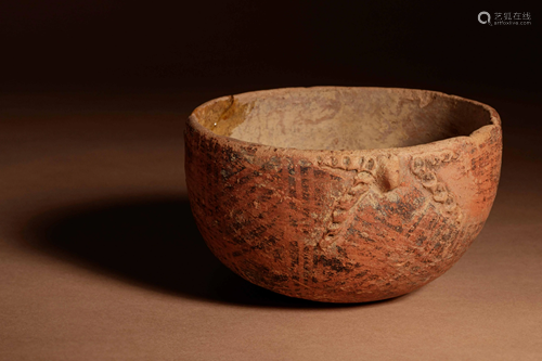 A Quimbaya Polychrome Terracotta Bowl Height 3 x width