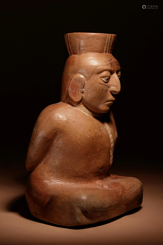 A Moche Terracotta Vessel Depicting a Bound Captive