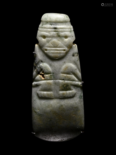 A Nicoya Jade Axe God Pendant Height 6 inches.