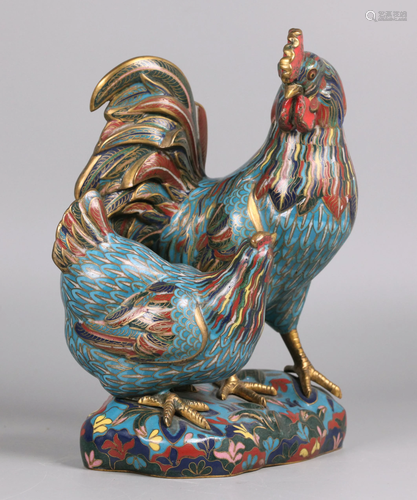 Chinese cloisonne roosters, possibly 19th c.