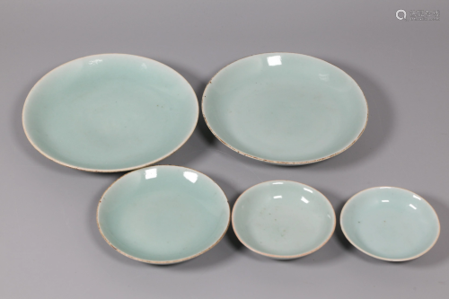 set of 5 Chinese celadon porcelain plates, possibly