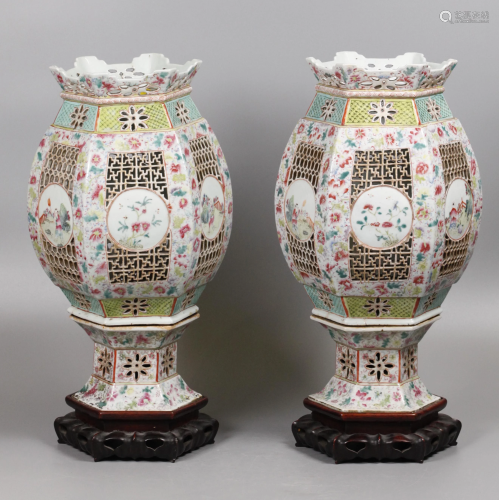 pair of Chinese porcelain lanterns, possibly 19th c.
