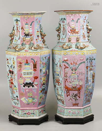 pair of Chinese hexagonal porcelain vases, possibly